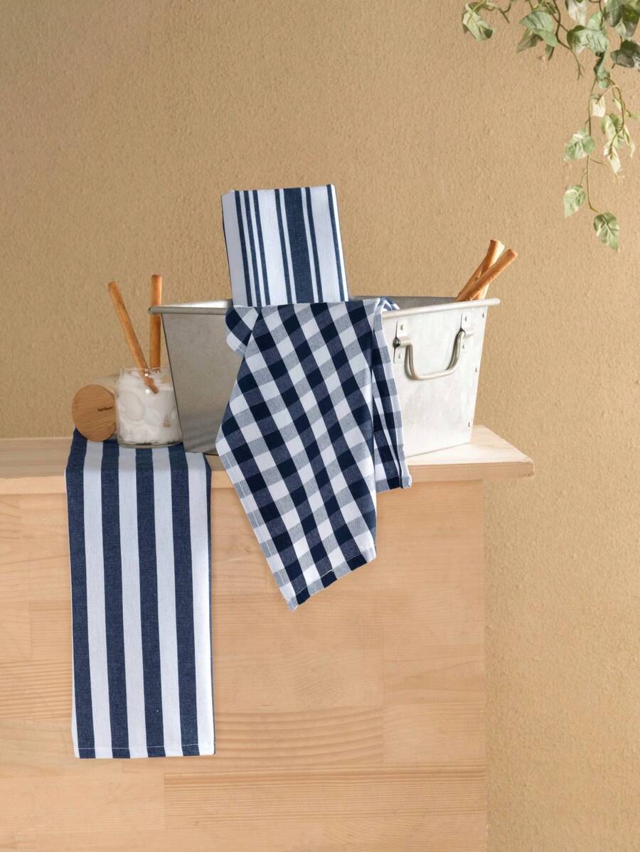 Set Of 3 Kitchen Towels – 100% Cotton – 40x60 Cm – High Absorbency – Soft And Durable – MADE IN TURKEY - Blue - View 1