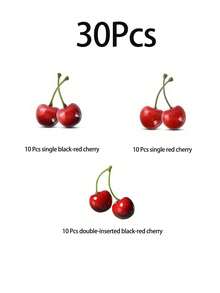 5/10/20个仿真樱桃，塑料材质。这些仿真樱桃可用作家庭厨房派对餐桌装饰的假水果展示品。此外，还有泡沫材料制成的仿真樱桃，可用作家居装饰、客厅装饰、摄影道具、装饰配件、节日派对装饰摆件以及礼品。它们适合生日和毕业典礼等场合。 - 彩色 - 查看 20