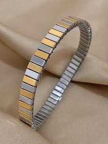 1条弹力手链，不锈钢材质，优雅简约风格，适合女性和青少年佩戴，可用于生日、派对、日常佩戴等场合。 - 銀色 - 查看 15