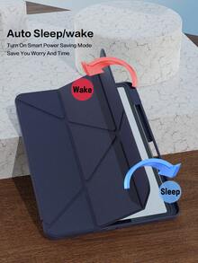 Stoßfeste einfarbige Y-Falt Schutzhülle, kompatibel mit 11 Zoll (A16 2025), bietet Mehrwinkel-Schutz, mit Apple Pencil Slot, Acrylrückseite und Anti-Biegung Design, geeignet für 10. Generation (2022), inklusive Linsenschutzfolie, passt auch für Air 4/Air 5/Air 11 (M2)/Air 11 (M3) 2025, 7./8./9. Generation (10.2") und Pro 11 (2018, 2020, 2021, 2022) Frühlingsgeschenk - marineblau - Übersicht 5