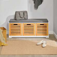 SoBuy FSR23 Modern Shoe Chest With Baskets (Grey) Bench Shoe Cabinet With Seat Cushion Toy Chest White With Grey - 白色+卡其色 - 查看 7