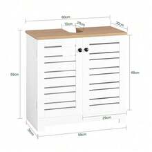 SoBuy BZR40-W Vanity Unit With Louvre Doors Bathroom Cabinet Vanity Unit Base Cabinet Bathroom Furniture White-Natural W X H X D Approx: 60 X 59 X 30 Cm Home Bathroom Decor Bathroom Organizer Summer Bathroom Accessories - White - View 2