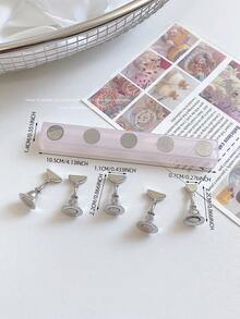 Set de decoración de arte de uñas 3D: 1 pieza de base hueca de acrílico + 5 piezas de puntas de uñas de color gelatina, con cristales de resina, cuentas, strass, efecto láser holográfico estilo coreano vintage, base de madera, 10 puntas de uñas doradas, gran regalo para niñas y mujeres