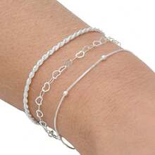 Kit Of 3 Elegant Heart-Shaped Beaded Bracelets, Plated In 925 Silver Or 18K Gold - Bạc - Xem 2