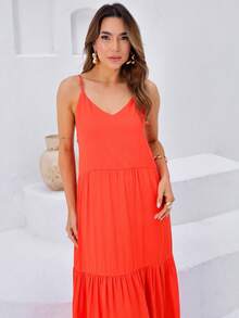 Women's Long Viscose Dress With Adjustable Straps - trái cam - Xem 5