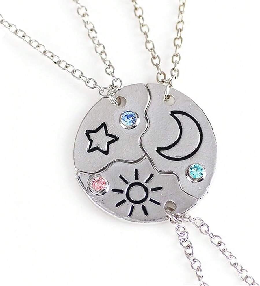 POYAMUSE 3-Piece Best Friend Necklace Set With Moon And Pendants - Friendship Jewelry Trio, Cute Puzzle Necklace 3 Best Friends - 銀色 - 查看 1