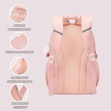 1pc Girls' Pink School Backpack - Cute Bookbag For Middle & Elementary Students, Spacious Daypack With Padded Straps - Pink - View 3