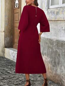 Elegaris Women's Elegant Commuter Solid Color Tie Waist Dress Spring - Red Violet - View 3