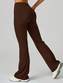 MASKERT Damen Sport Leggings, Yoga Hosen, formend, geeignet für Laufen, Fitness, Zuhause, Pendeln und Lässig Sport. Bequem und hautfreundlich, vielseitig. - Kaffeebraun - Übersicht 3