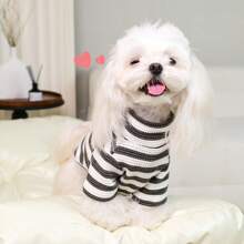 1 件条纹弹性柔软宠物毛衣，适合春、夏、秋、冬，适合中小型犬，有灰色、绿色、蓝色可选