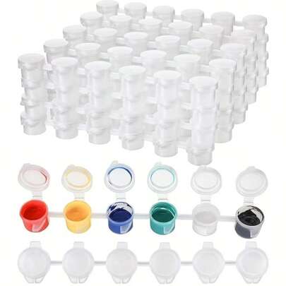 600-30 piezas Bote de pintura vacío, 100-5 tiras Contenedor de mini pintura acrílica, Tiras de almacenamiento con tapas para aulas, manualidades y arte escolar, festivales de arte (3 ml/ 0.1 oz)