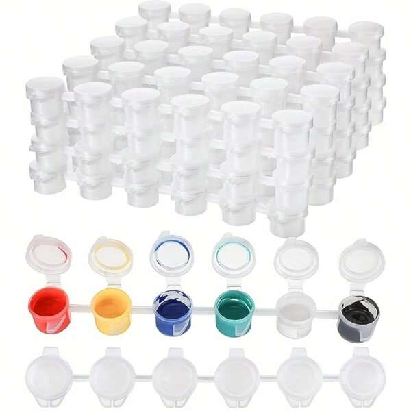600-30 piezas Bote de pintura vacío, 100-5 tiras Contenedor de mini pintura acrílica, Tiras de almacenamiento con tapas para aulas, manualidades y arte escolar, festivales de arte (3 ml/ 0.1 oz)
