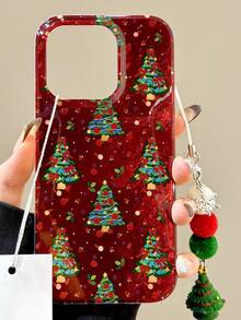 Cute Retro Christmas Tree Pendant Laser Phone Case Compatible With IPhone 17ProMax 16 ProMax 15 14 13 12 11 Pro Max Lovely Christmas Style Shockproof Cover - Red - View 1