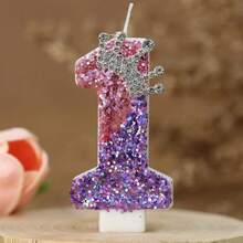 1pc Creative Digital Candle Crown Decoration Cake Decoration Candle, 0-9 Pink Purple Shining Digital Candle, Suitable For Birthday Cake, Large Festival Party