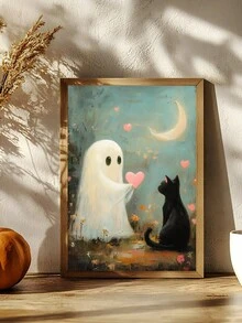 1张浴室里的鬼魂和黑猫海报，搞笑厕所幽默印刷品，怪诞可爱的墙面艺术，夏季万圣节鬼魂烧烤海报，可爱的鬼魂和黑猫一起烧烤，鬼魂和黑猫“不给糖就捣蛋”海报，异想天开的万圣节墙面艺术，鬼魂和猫咪墙面艺术，秋季万圣节，卧室装饰，客厅装饰，办公室装饰， - 彩色 - 查看 8