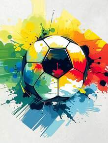 Kreatives, lässiges, minimalistisches, baumwollgepolstertes Sweatshirt mit überschnittenen Schultern für Jungen, bequemes, übergroßes Sweatshirt mit Rundhalsausschnitt, lockerer Street-Preppy-Style, Kinderkleidung, drapiertes, weiches Langarm-Oberteil, Sweatshirt der neuen Serie, Oberteil mit buntem Tintenhintergrund und Fußball-Print - Weiss - Übersicht 3