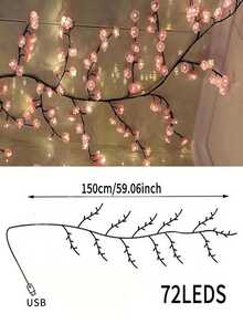 1 X 72LED/96LED/144LED 发光樱花花环、柔性柳藤小枝仙女灯、仙女灯、樱花树、发光墙面装饰、樱花灯、发光藤蔓、卧室藤蔓、樱花装饰、樱花灯、8 种照明模式、柔性柳藤小枝仙女灯、卧室家居花卉墙面装饰 - 彩色 - 查看 17