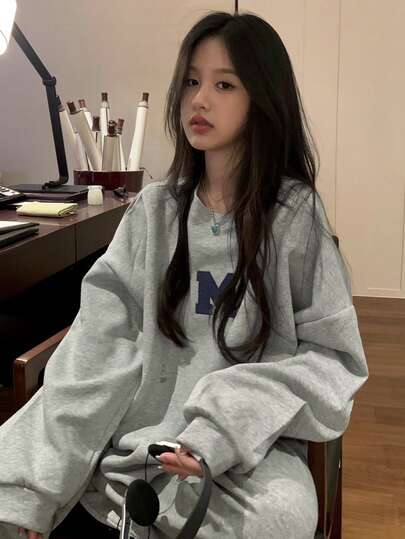 女式休闲字母印花长袖运动衫，春秋季