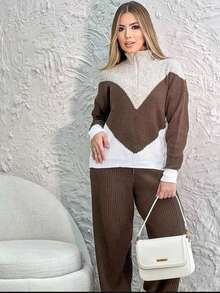 Warm Knit Mousse Set With Zipper Missione - Rust Brown - View 2