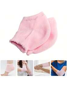 Găng tay chân dưỡng ẩm dạng gel tái sử dụng - Miếng đệm khuỷu tay dưỡng ẩm không cồn, Tất nửa chân màu hồng mềm mại cho gót chân và khuỷu tay, Chăm sóc du lịch hàng ngày tiện dụng, Độ đàn hồi tăng cường, Thiết kế xếp nếp, Chất liệu linh hoạt - Nhiều màu - Xem 8