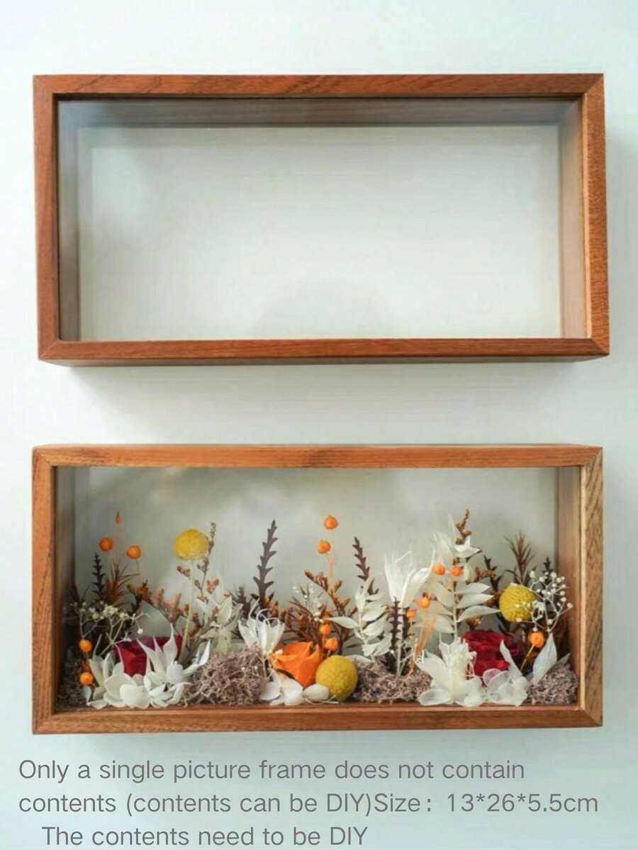 1个13*26厘米亚克力方形相框 - 透明镂空设计，深色木纹装饰，简约风格，适合DIY展示：小型摆件、植物标本、照片和书法装饰 - 深木色 - 查看 1