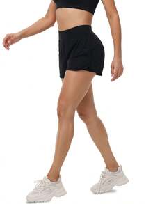 High Waisted Athletic Shorts For Women 2 In 1 Flowy Running Shorts With Pockets Liner For Gym Workout Track Tennis Golf Shorts - 黑色 - 查看 6
