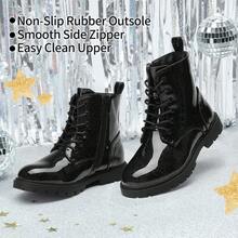 Kids Combat Boots | Ankle-Length Style With Side Zipper For Toddler & Little Kid - TẤT CẢ màu đen - Xem 5