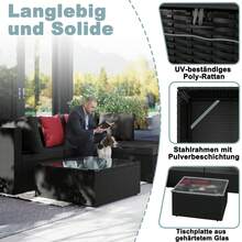 LILIIN Polyrattan Garden Furniture Set Outdoor Lounge Balcony Furniture Garden Lounge With 3-Seater Sofa, Table, Armchair, Stool, Seat Cushion, Weatherproof, Terrace Furniture Seating Group For Garden, Balcony And Patio, Black - 黑色 - 查看 3