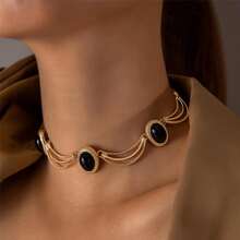 European And American Cross-Border Jewelry Palace Style Medieval Oval Geometric Necklace French Retro Niche Collarbone Chain Choker For Women - 25492-NE-G-set - Xem 1