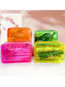 1pc Solid Color Transparent PVC Makeup Bag, Large Capacity Toiletry Pouch, Convenient Minimalist Storage Bag, Suitable For Men And Women ,Room Decor - Multicolor - View 2