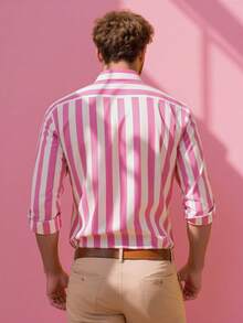 Men's Casual Button-Down Long Sleeve Striped Shirt, Fall, Christmas