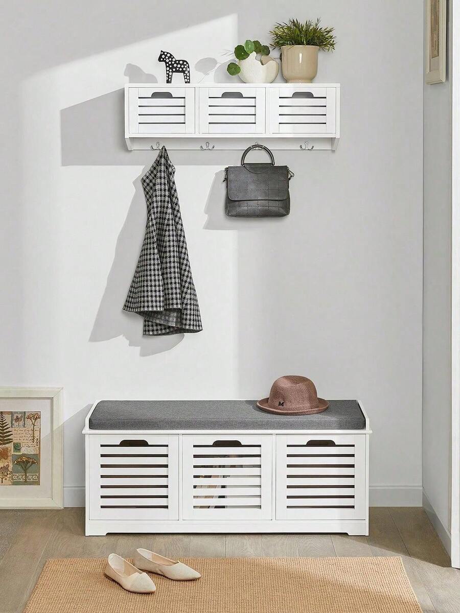 SoBuy FSR23 Modern Shoe Chest With Baskets (Grey) Bench Shoe Cabinet With Seat Cushion Toy Chest White With Grey - 白色 - 查看 1