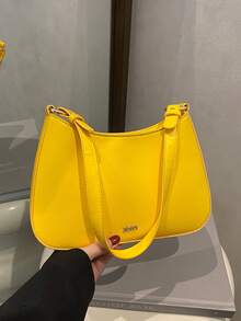 新款时尚百搭纯色PU防水面料字母图案装饰设计单肩马鞍包，女士优雅钱包，拉链开合单肩包，商务通勤包，适合逛街、聚会、节日礼物