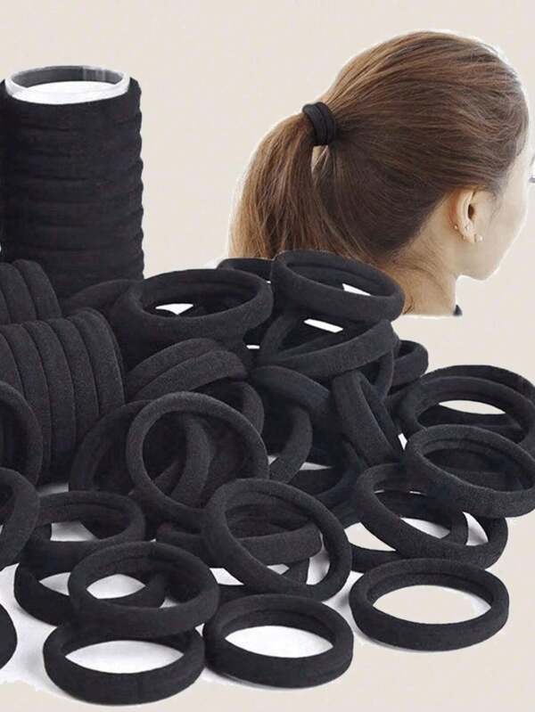200pcs/100pcs/50pcs/30pcs/20pcs Headband For Girls, Black Solid Color Elastic Hairband For Daily Use, Simple And Durable, Thick Ponytail Headband, Simple And Elegant Style, High Elasticity And Seamless Hair Accessories Suitable For Daily Life, Bathtub Hair, Broken Hair, Christmas Gifts, New Year's Gifts, Elastic Ponytail