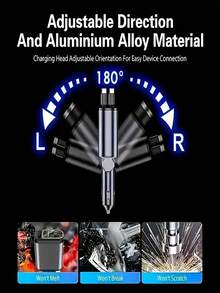 Retractable Phone Car Charger - 4-In-1 Fast Car Phone Charger 120W With Retractable Cord (31.5 Inches) And 2 USB Ports Car Charger Adapter, Compatible With IOS And Android Multi-Function Devices Suitable For Daily Commute, Long Drive, Charging While Driving Car Accessories - Black - View 5