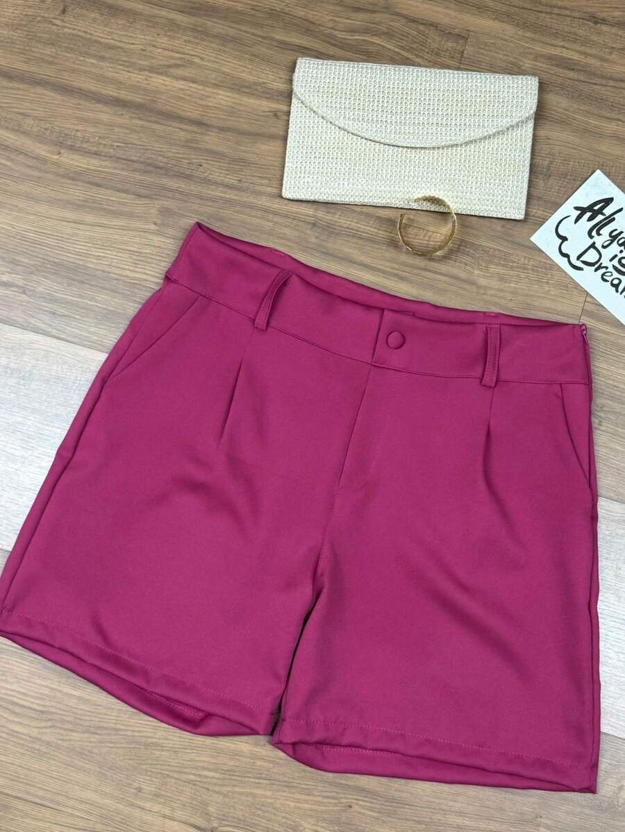 Shorts Feminino Alfaiataria Formal e Elegante  com Zíper lateral - Pink - Visão 1