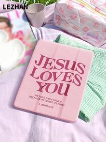 Funda protectora para tableta con el lema "Jesús te ama", compatible con Apple 10.2 pulgadas, Pro 11 2021/2020/10a generación, Mini 4/5/6, Galaxy Tab A8 10.5 pulgadas 2022, Matepad 10.4/Tab, con ranura para lápiz, anti-caída, cubierta protectora con soporte para tableta - Multicolor - Ver 4