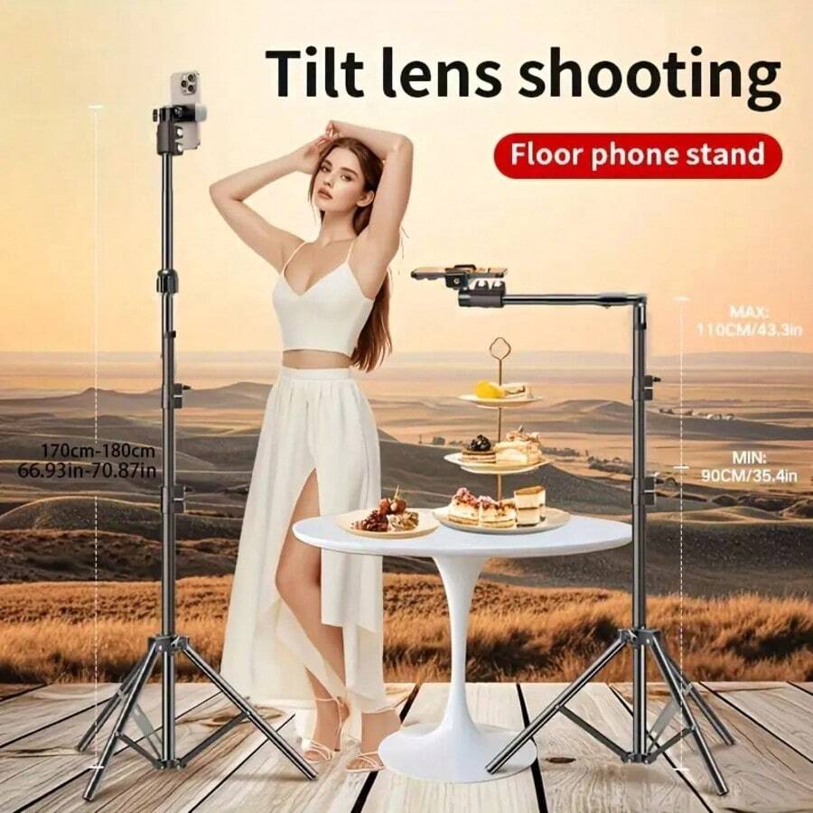 Bộ giá đỡ điện thoại ba chân có thể điều chỉnh, thích hợp chụp ảnh từ sàn đến trần nhà, với tay đỡ có thể kéo dài để phát trực tiếp, quay phim, nấu ăn, vẽ tranh và chụp ảnh thực phẩm. Thích hợp cho kỳ nghỉ hè, du lịch, hoạt động ngoài trời, phát trực tiếp, quay phim ổn định, gậy selfie, thiết bị vlog, với khả năng chịu tải mạnh mẽ. - màu đen - Xem 1