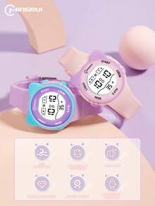 MINGRUI 30M Waterproof Cartoon Cat Colorful Digital Kids Watch With Alarm, Timer, Luminous For Children, Girls, School Supplies, Cute Anime - White - View 3