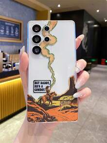 1pc Western Cowboy Style Phone Case, Precise Cutout Camera Lens Protection Compatible With Samsung, Nothing, Pixel, INFINIX, Redmi - Clear - View 1