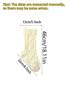 1只18英寸圣诞袜，大号麻花针织袜，非常适合壁炉装饰、节日派对装饰、圣诞派对装饰、家居装饰、房间装饰或作为圣诞礼物。 - 象牙白 - 查看 6