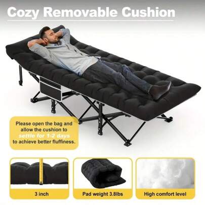 Camping Cot, Folding Cot Camping Cots For Adults Portable Folding Outdoor Bed With Mat And Carry Bag, Heavy Duty Sleeping Cots For Outdoor Travel Camp Beach Vacation,800 LBS ROUNDPIPE