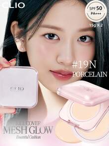 Clio K-Beauty KILL COVER MESH GLOW ESSENTIAL CUSHION FOUNDATION SET,15g*2 [Refill Included] , SPF50+ PA++++, Flawless Glass Skin, Glowy Skin Makeup, Moisturizing & Hydrating, No Powder Feeling, Lightweight, Buildable Coverage, ,Korean Makeup - 19N PORCELAIN - View 2