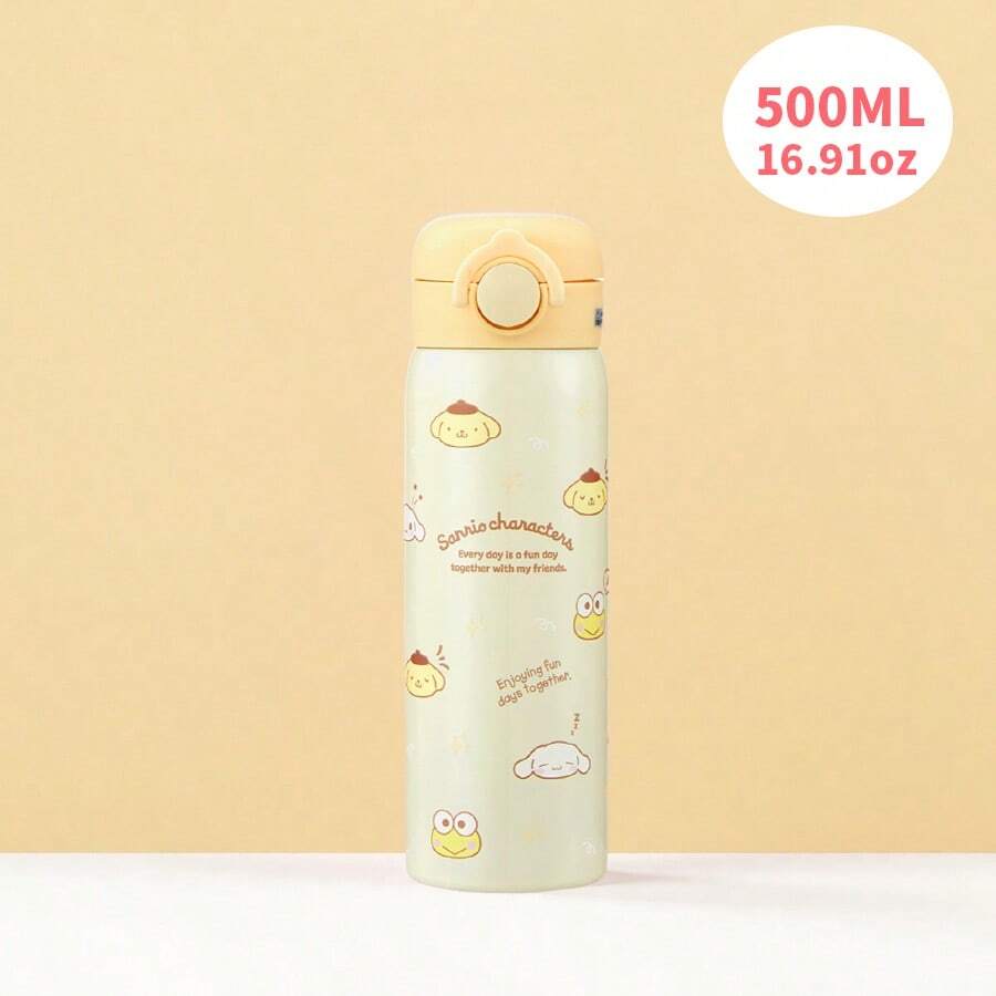 Miniso 1 buah Botol Minum Vakum Berinsulasi Tutup Flip Ajaib Stainless Steel 316, Kapasitas Besar 500ml/16.91oz, Desain Tutup Flip, Isolasi Tahan Lama, Cocok untuk Penggunaan Sehari-hari
