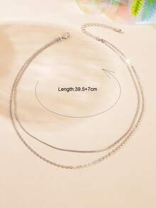 簡約多層項鍊 - 銀色 - 查看 4