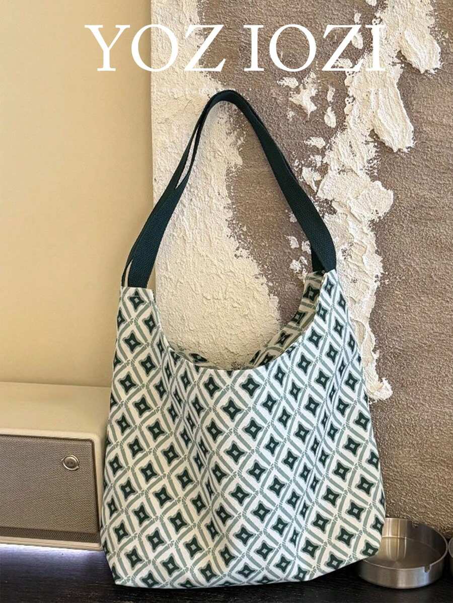 蕾丝边甜美校园单肩包，适合大学生，百搭帆布手提包 - 綠色 - 查看 1