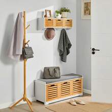 SoBuy FSR23 Modern Shoe Chest With Baskets (Grey) Bench Shoe Cabinet With Seat Cushion Toy Chest White With Grey - 白色+卡其色 - 查看 9