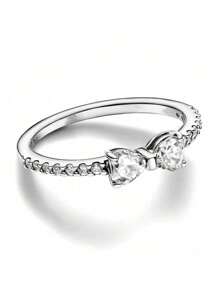 1 件 925 纯银时尚白色蝴蝶结戒指，适合女士，复古手指配饰，日常服装搭配珠宝装饰，可作为礼物