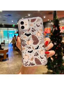 Funda de teléfono transparente con murciélago y calabaza de Halloween para crear ambiente otoñal, para iPhone 17 16 11 15 14 13 12 Pro Max Air Plus, funda protectora transparente blanca, regalo de otoño y Halloween para hombres y mujeres - Transparente - Ver 3