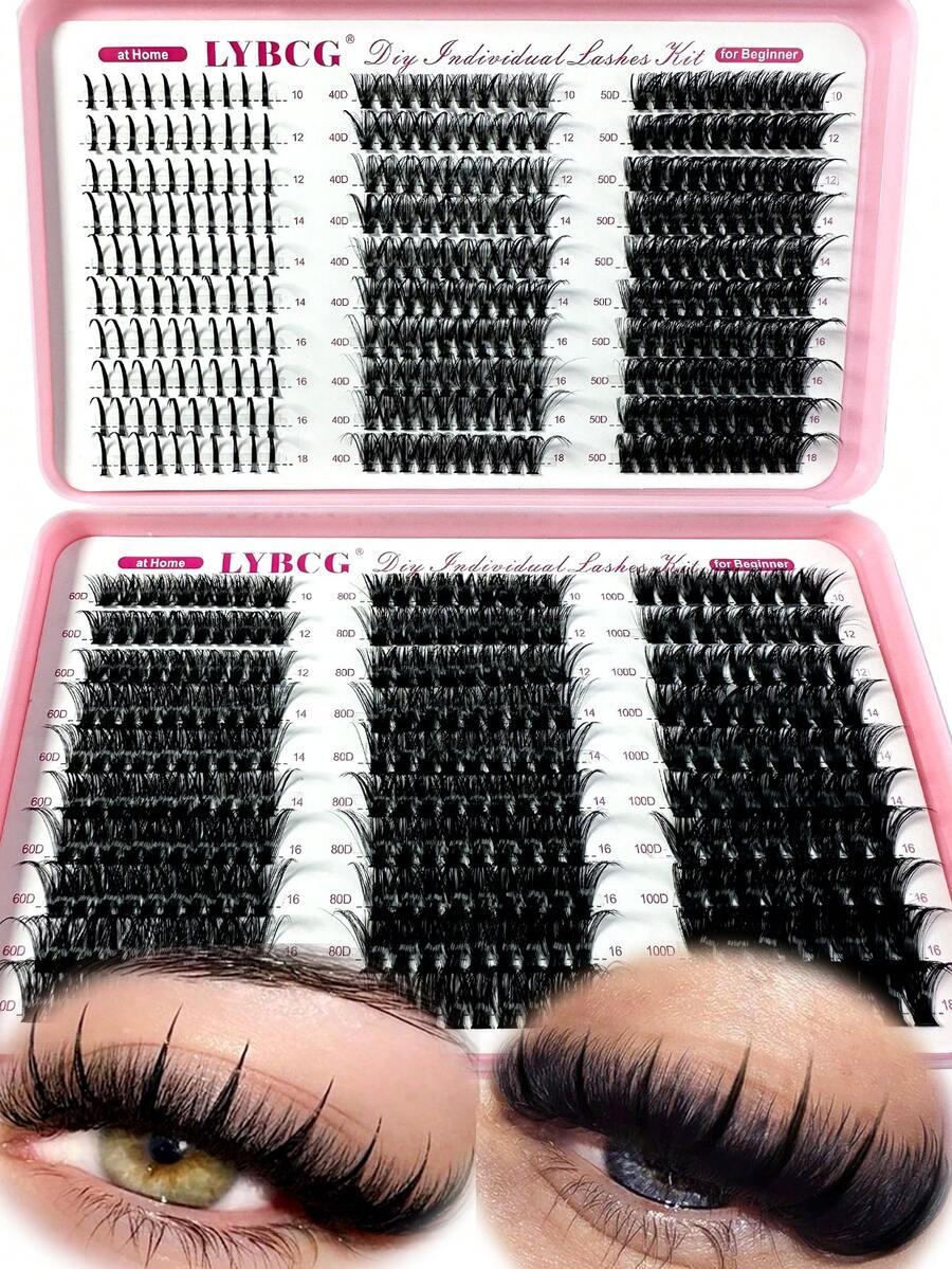 LYBCG Large Capacity Eyelash Book Russian Lash Extensions Kit Spikes Lash Individuals 3D Volume Eyelash Clusters D-Curly Lash Clusters Kit 10-18MM DIY Eyelash Extensions,6 Styles Lash Clusters Spike Lashes Individual Lash Clusters,Multi-Type Natural Look,Spikes /40D/60D/80D/100D Reusable Individual Segmented False Eyelashes Wispy&Ultra Soft DIY Eyelash Extension At Home For Halloween Party Daily Comfortable To Wear - D - 查看 1